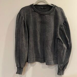 Woman light long sleeve shirt gray by Zara size s with ruffle sleeve